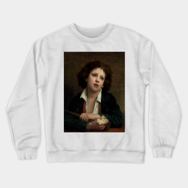 Enfant Italien Tenant Une Croute de Pain by William-Adolphe Bouguereau Crewneck Sweatshirt by Classic Art Stall